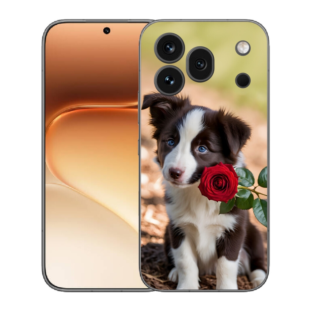 mmCase gél tok az Honor 600 Pro-hoz – aranyos border collie rózsával