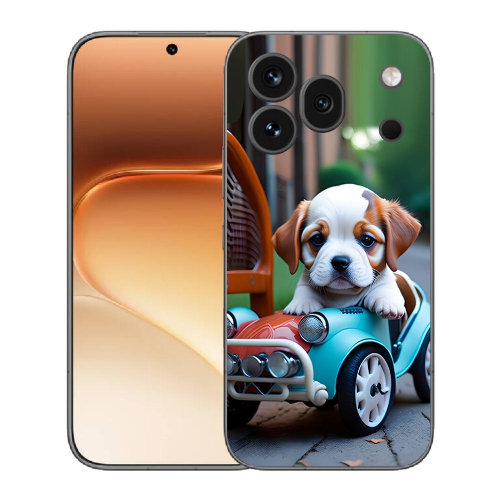 mmCase gél tok az Honor 600 Pro-hoz – kiskutya retro autóban