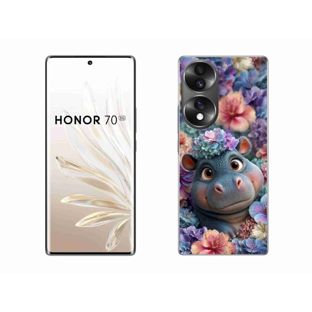 Zselés borító mmCase a Honor 70 készülékhez - víziló virágokban