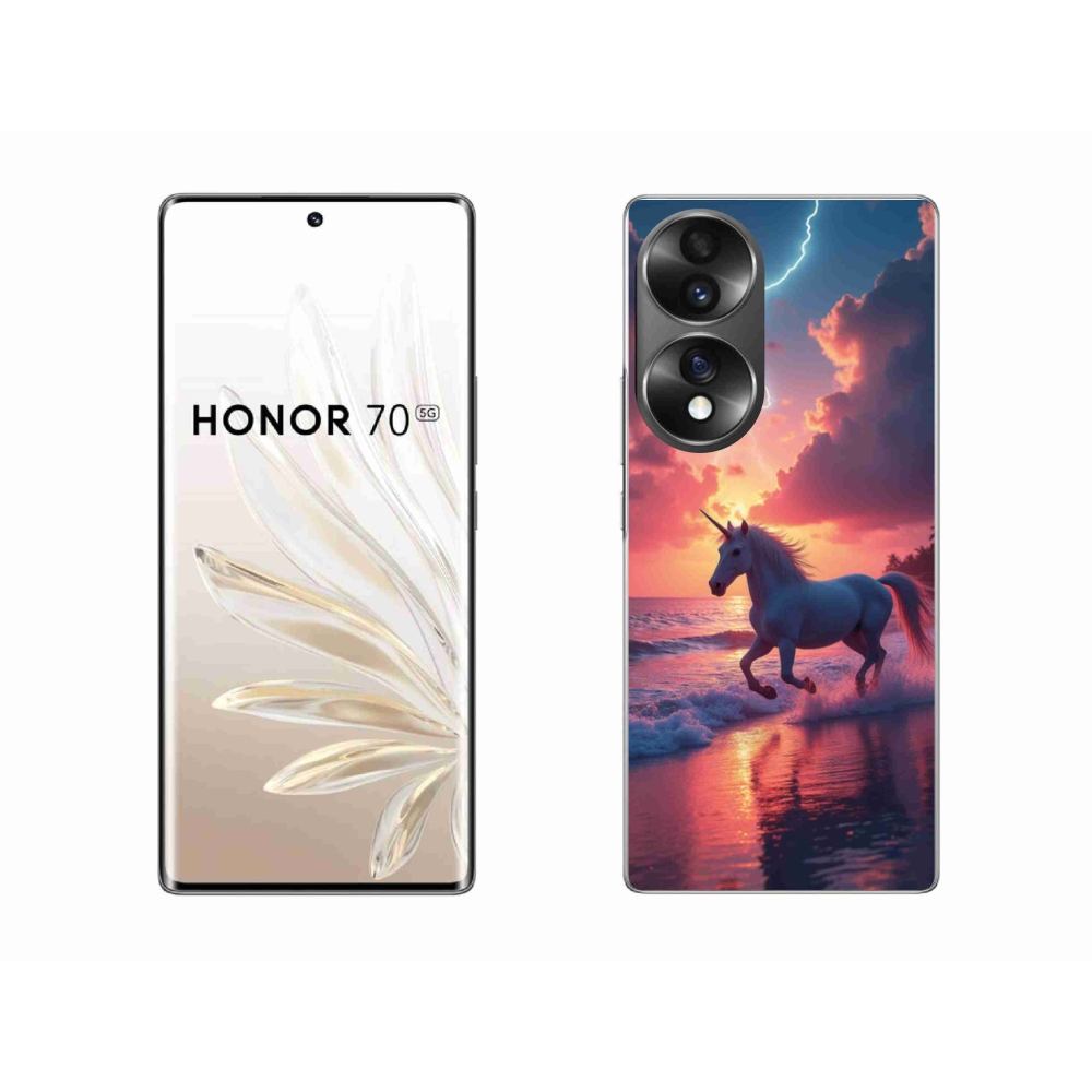 Zselés borítás mmCase a Honor 70 készülékhez - egyszarvú a tengerparton