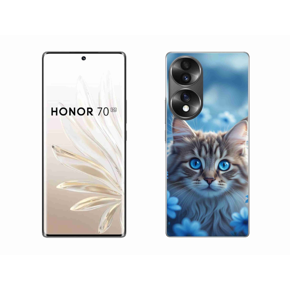 Zselés borító mmCase a Honor 70 készülékhez - kék virágos cica