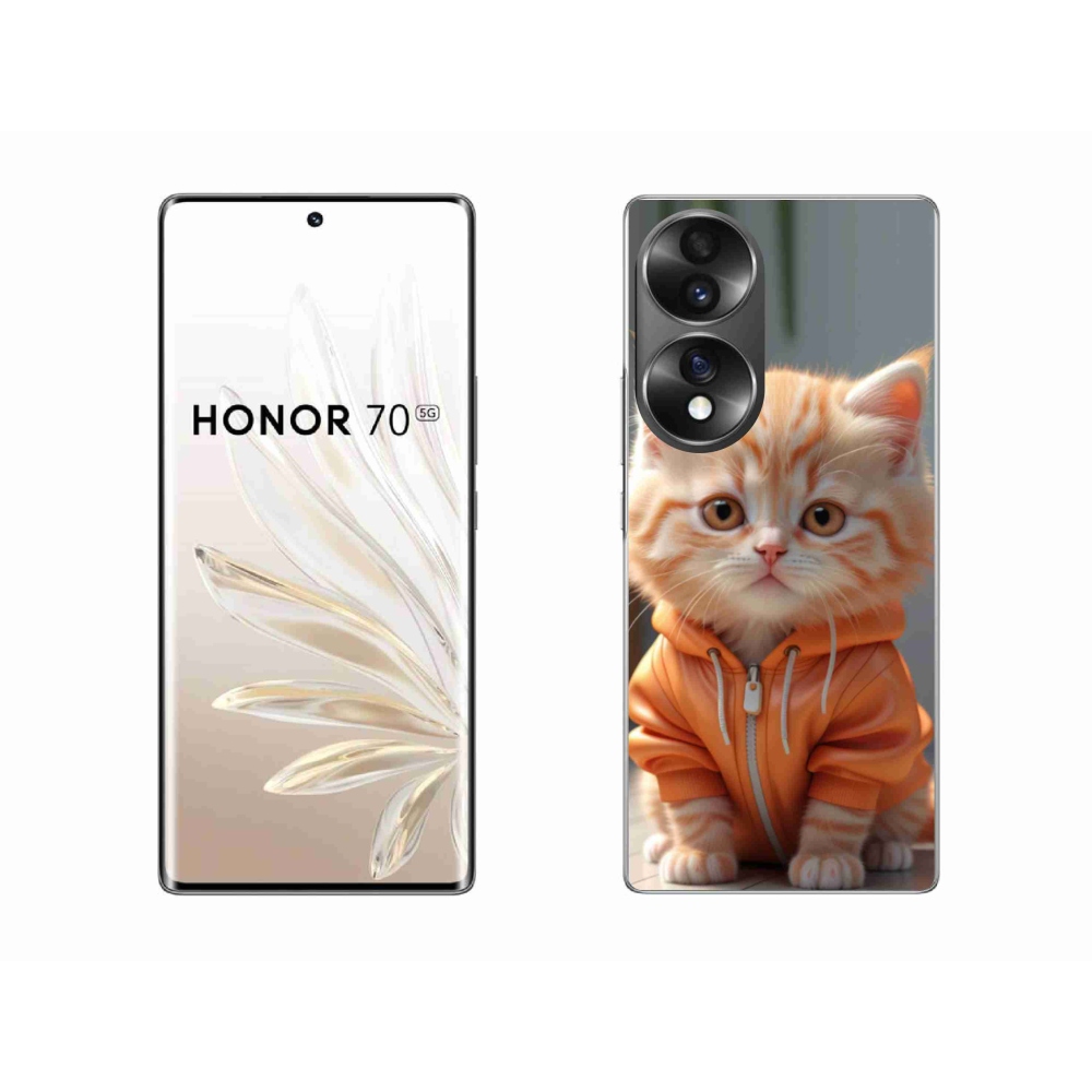 Gél borító mmCase a Honor 70-hez - cica egy melegítőben