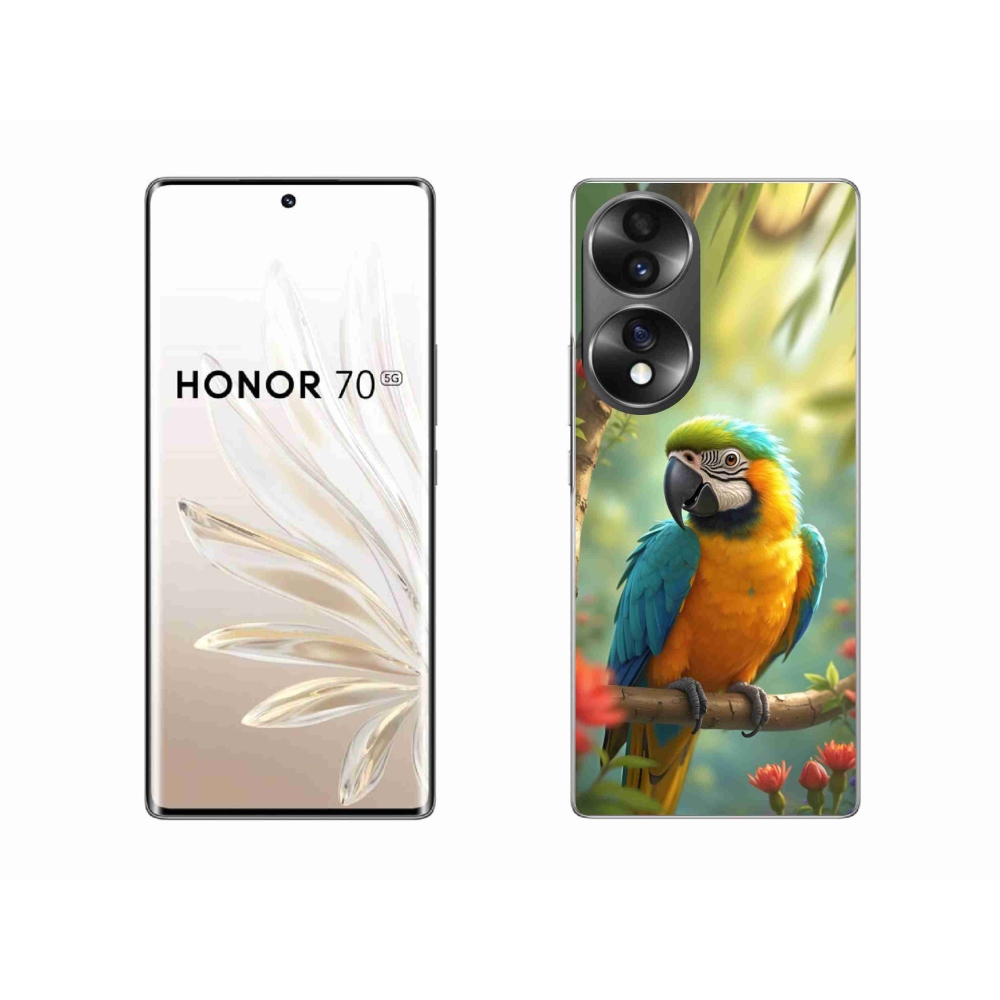Zselés borítás mmCase a Honor 70 készülékhez - papagáj ara kék és sárga