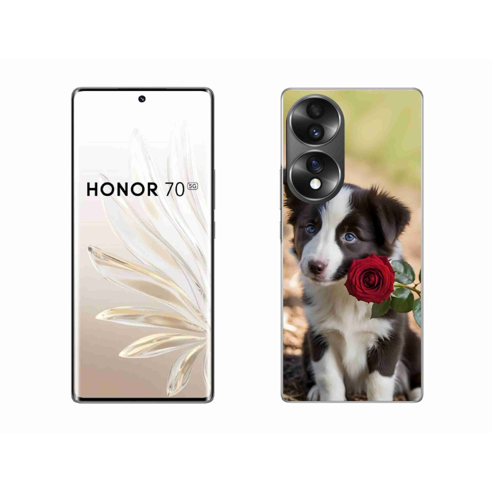 Zselés borító mmCase a Honor 70-hez - aranyos border collie rózsával