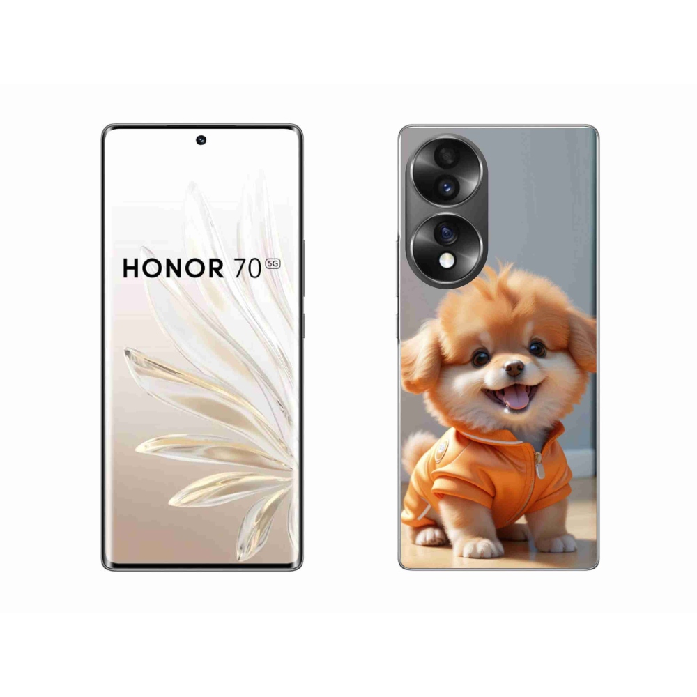 Zselés borítás mmCase a Honor 70 számára - aranyos pomerániai pulóverben