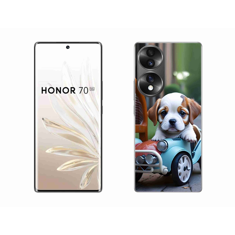 Gél borítás mmCase a Honor 70 - kiskutya retro autóban