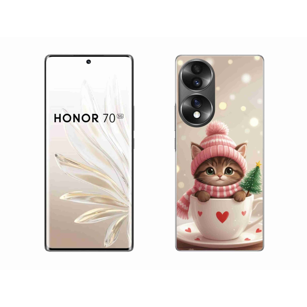 Gél borító mmCase a Honor 70-hez - Karácsonyi cica a csészében