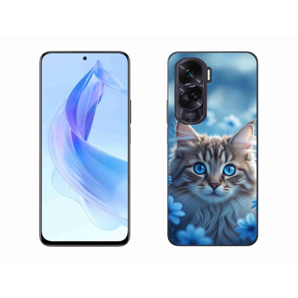 mmCase gél tok az Honor 90 Lite-hoz – kiscica kék virágokkal