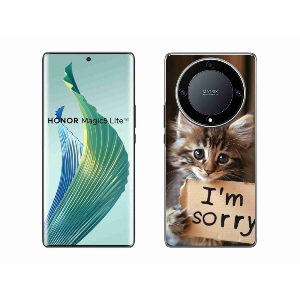 Gél borítás mmCase a Honor Magic 5 Lite 5G számára - macska bocsánatkérése