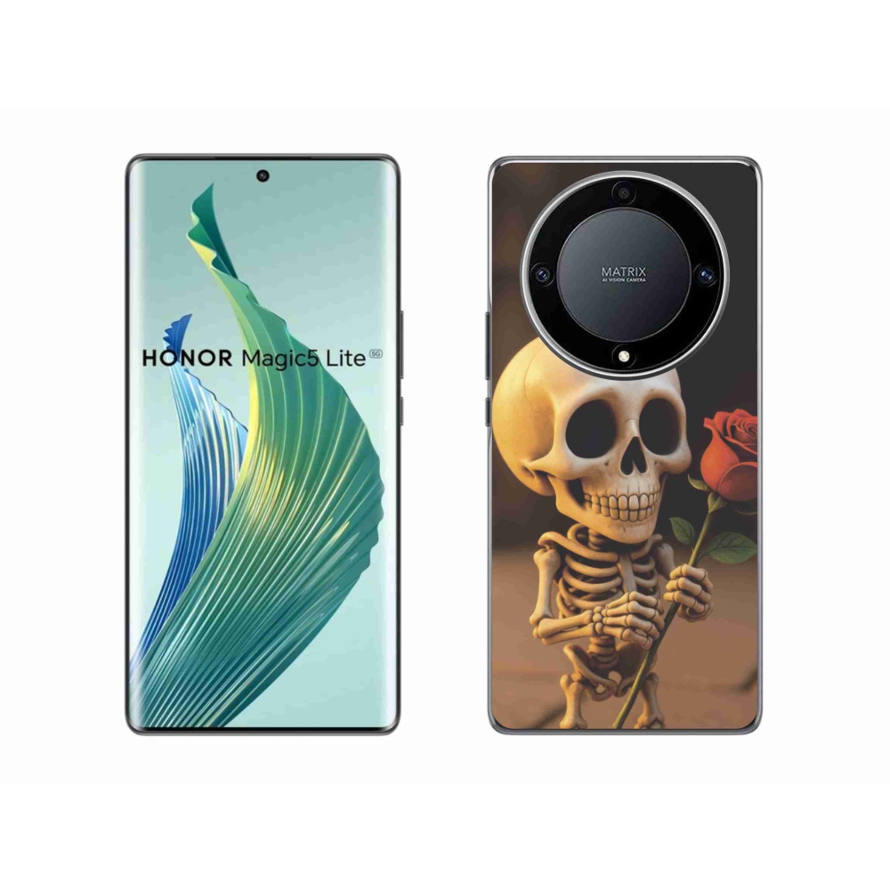 Gél borítás mmCase a Honor Magic 5 Lite 5G számára - csontváz rózsával