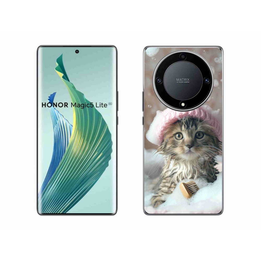 Gél borítás mmCase a Honor Magic 5 Lite 5G számára - cica és fürdő