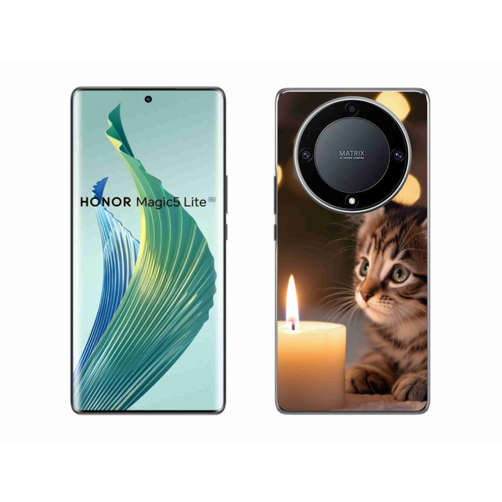Gél borítás mmCase a Honor Magic 5 Lite 5G számára - cica és gyertya