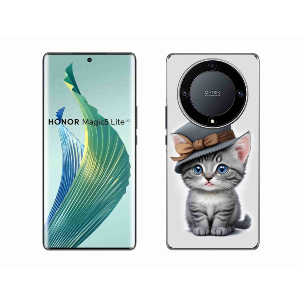 Gél borítás mmCase a Honor Magic 5 Lite 5G számára - cica sapkával