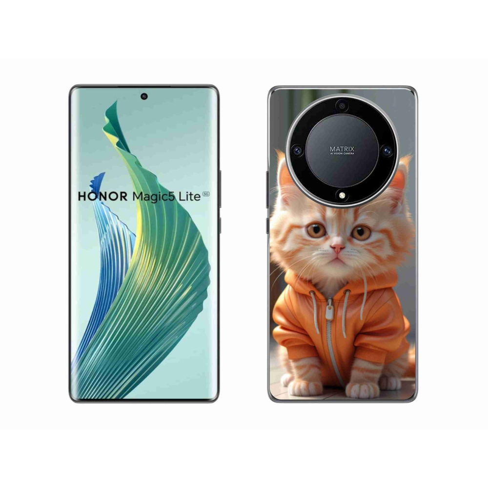 Gél borítás mmCase a Honor Magic 5 Lite 5G számára - cica egy melegítőben