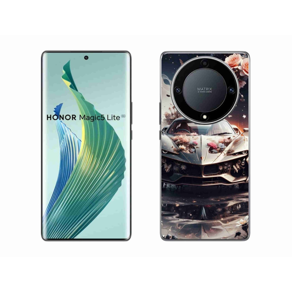 Gél borítás mmCase a Honor Magic 5 Lite 5G számára - virágos sportkocsi