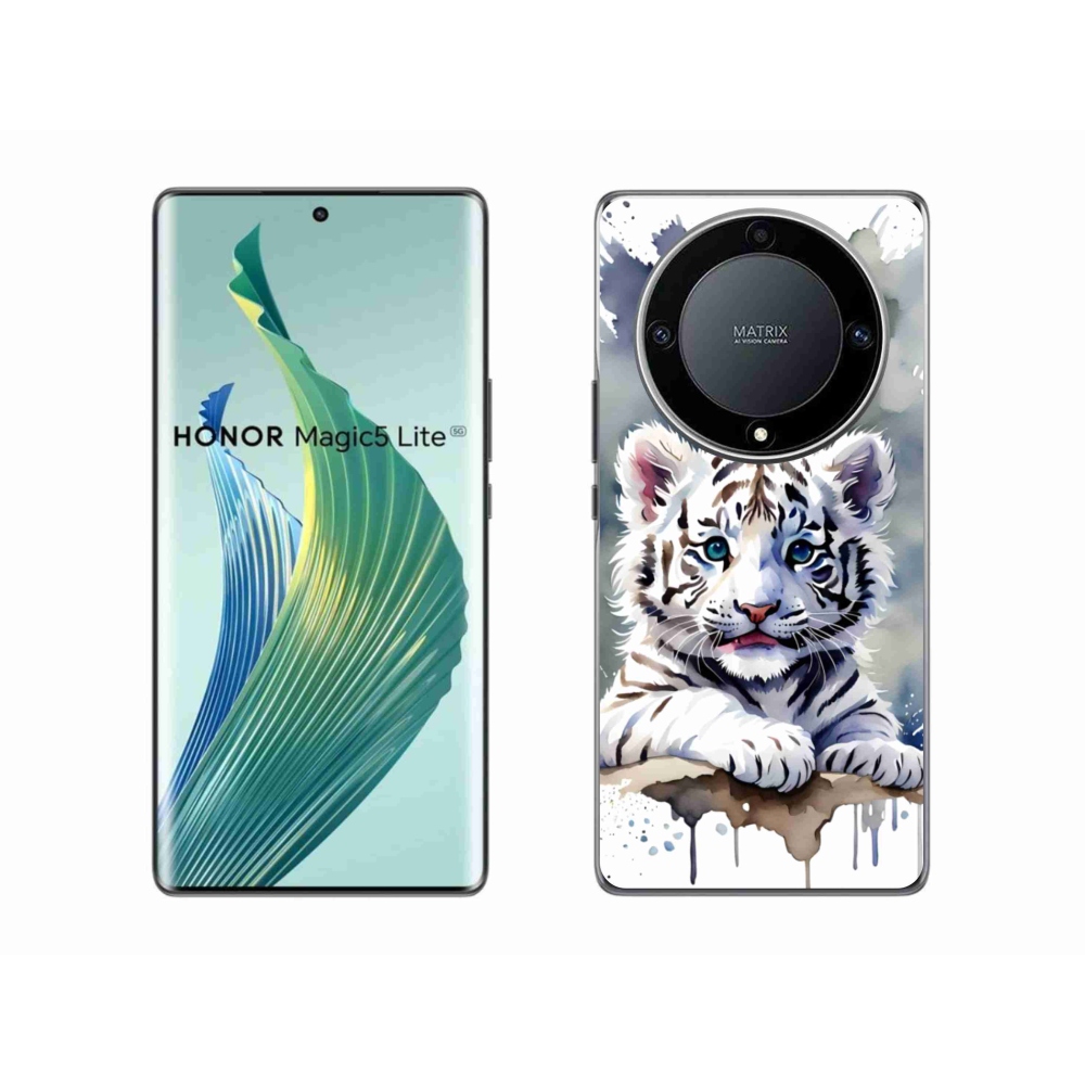 Gél borítás mmCase a Honor Magic 5 Lite 5G számára - fehér tigriskölyök