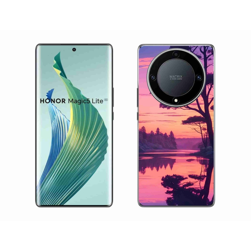Gél borítás mmCase a Honor Magic 5 Lite 5G számára - naplemente a tó felett