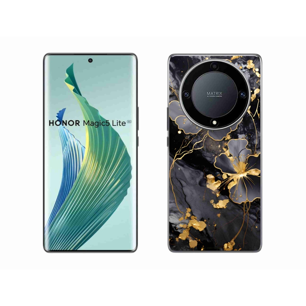 Gél borítás mmCase a Honor Magic 5 Lite 5G számára - arany virágok