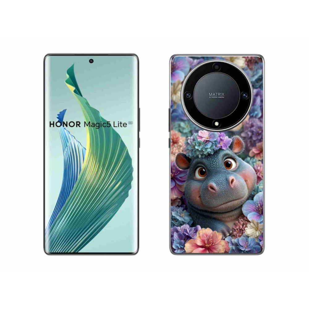 mmCase géltok az Honor Magic 5 Lite-hoz – virágokkal díszített kis víziló