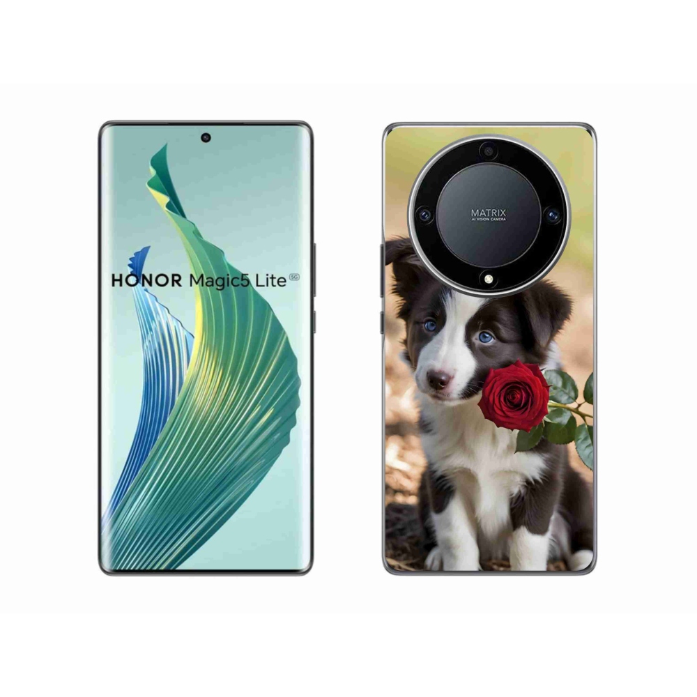 mmCase gél tok az Honor Magic 5 Lite-hoz – aranyos border collie rózsával