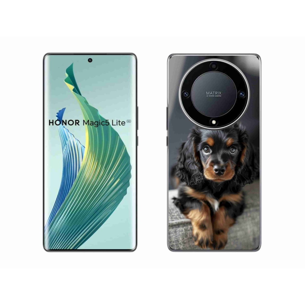 mmCase gél tok az Honor Magic 5 Lite-hoz – aranyos, hosszúszőrű tacskó