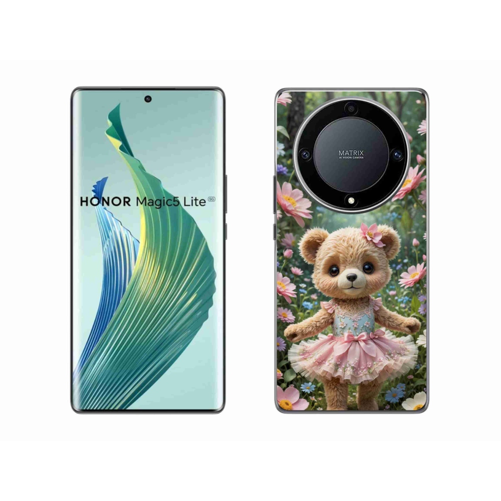mmCase gél tok az Honor Magic 5 Lite-hoz – aranyos mackó virágok között