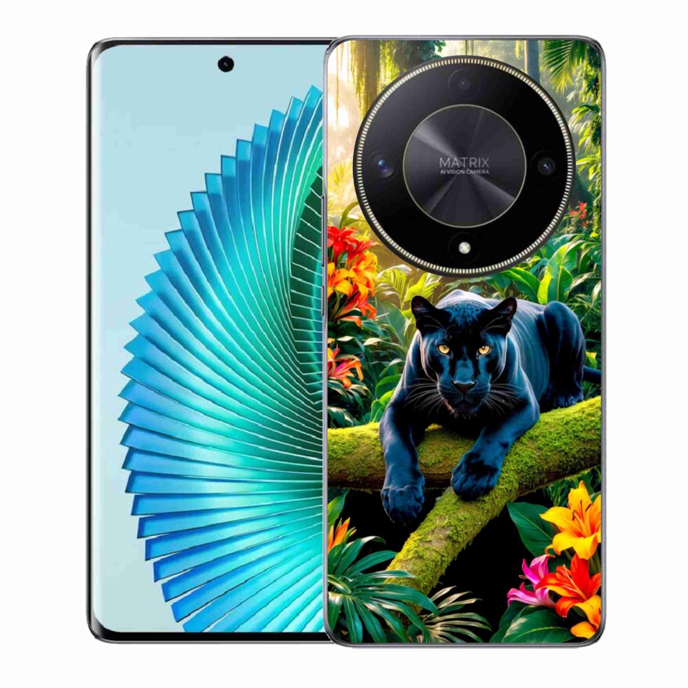 Gél borítás mmCase a Honor Magic 6 Lite 5G számára - fekete párduc a dzsungelben