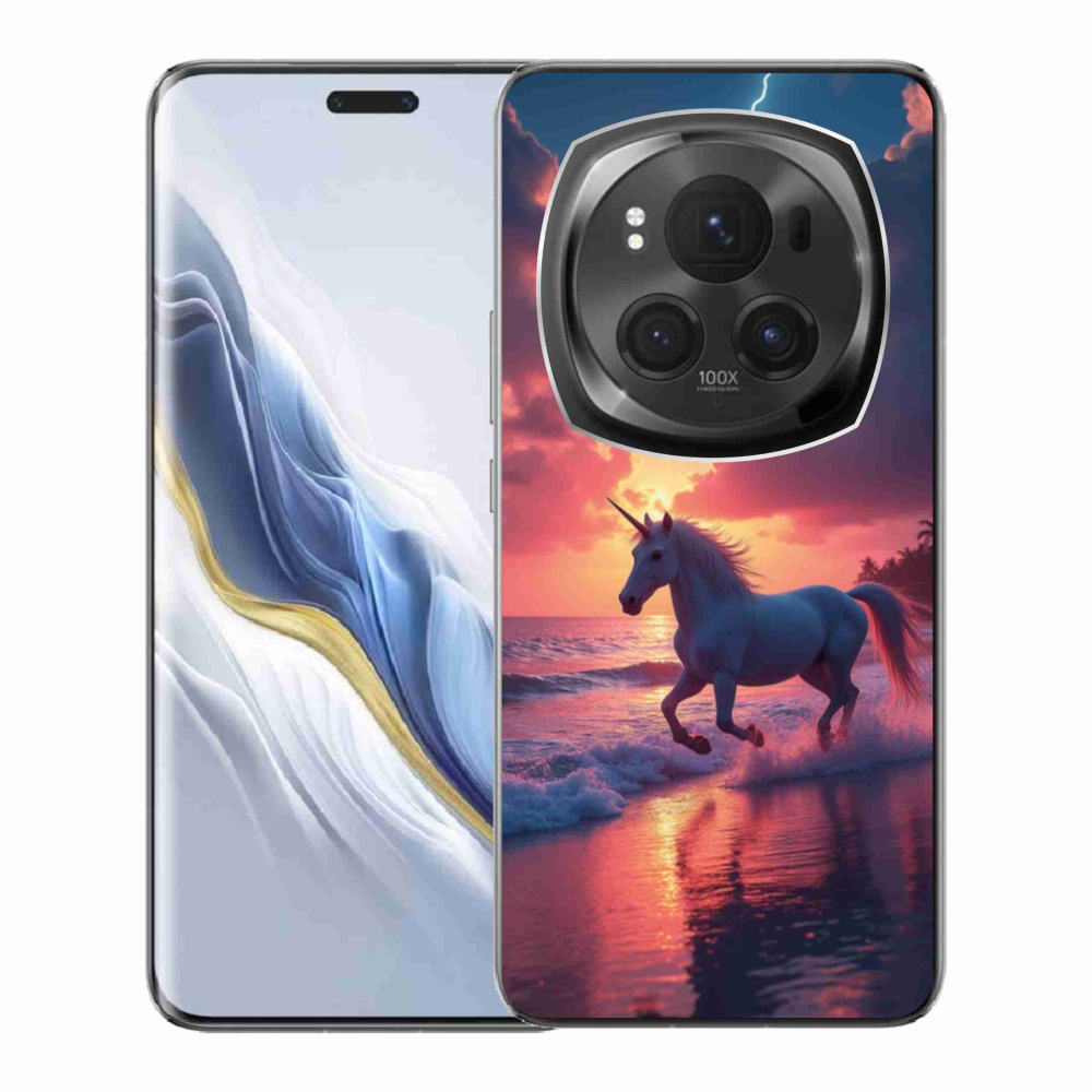 Gél borítás mmCase a Honor Magic 6 Pro 5G számára - egyszarvú a tengerparton