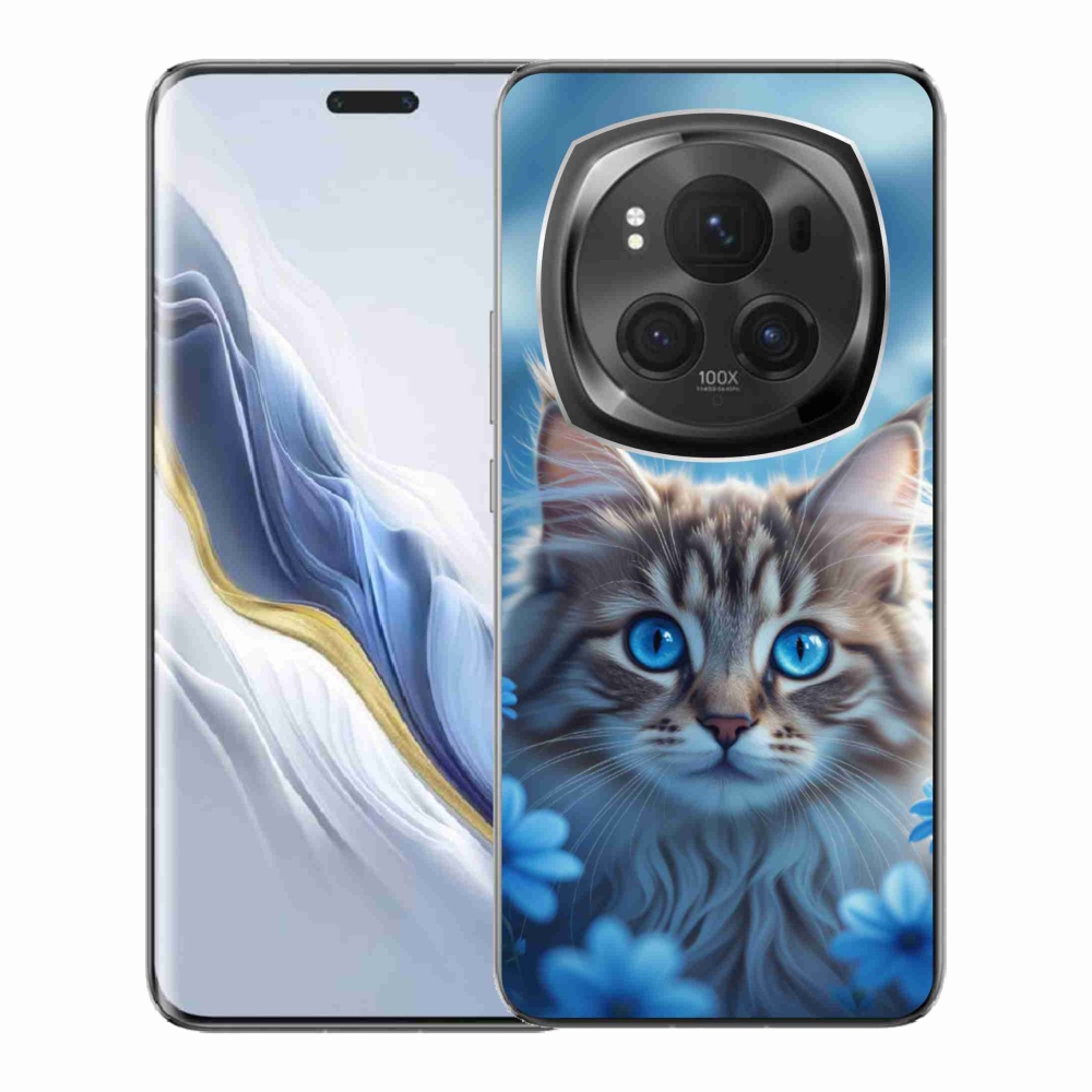 mmCase gél tok az Honor Magic 6 Pro 5G-hez – kiscica kék virágok között