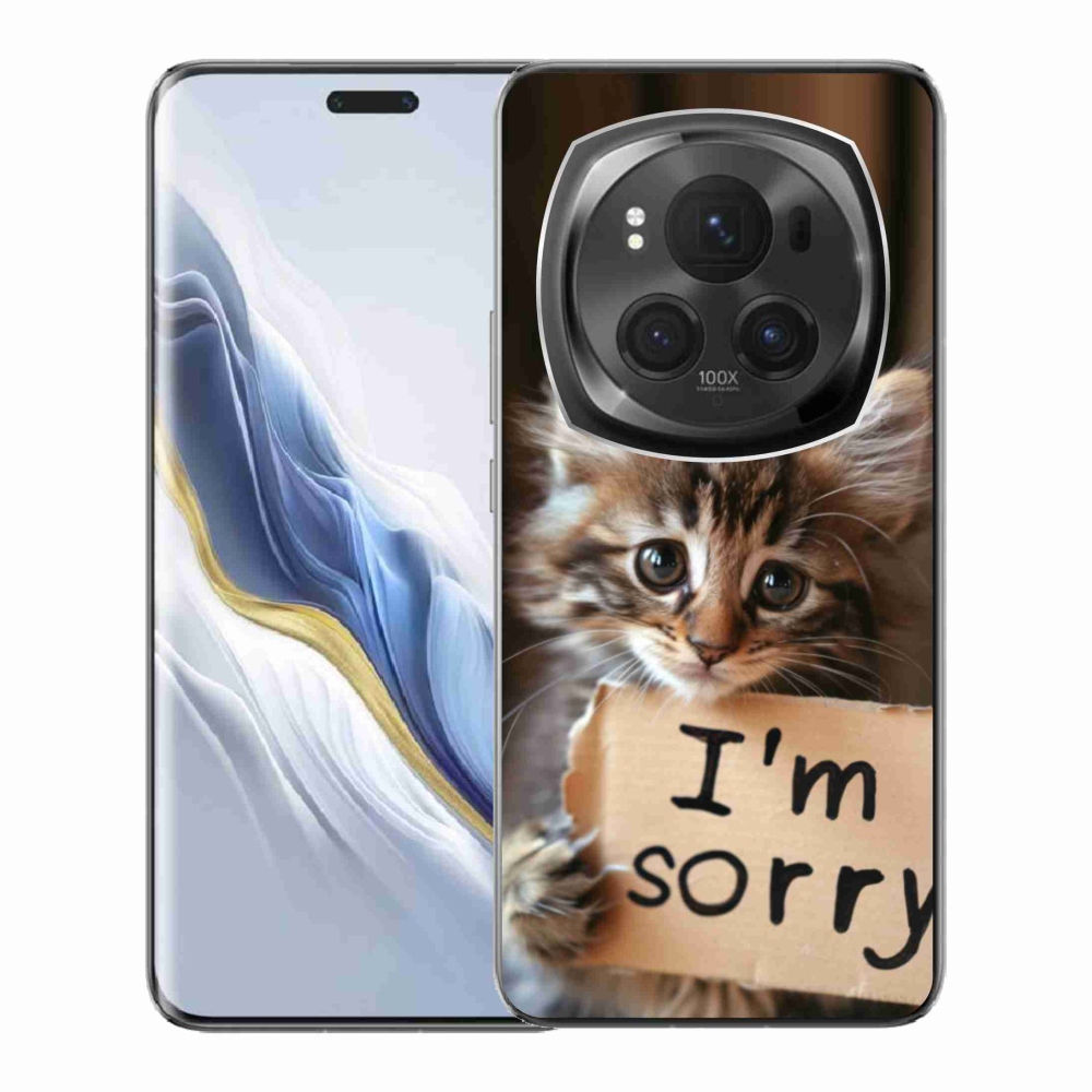 Zselés borítás mmCase a Honor Magic 6 Pro 5G számára - macska bocsánatkérése