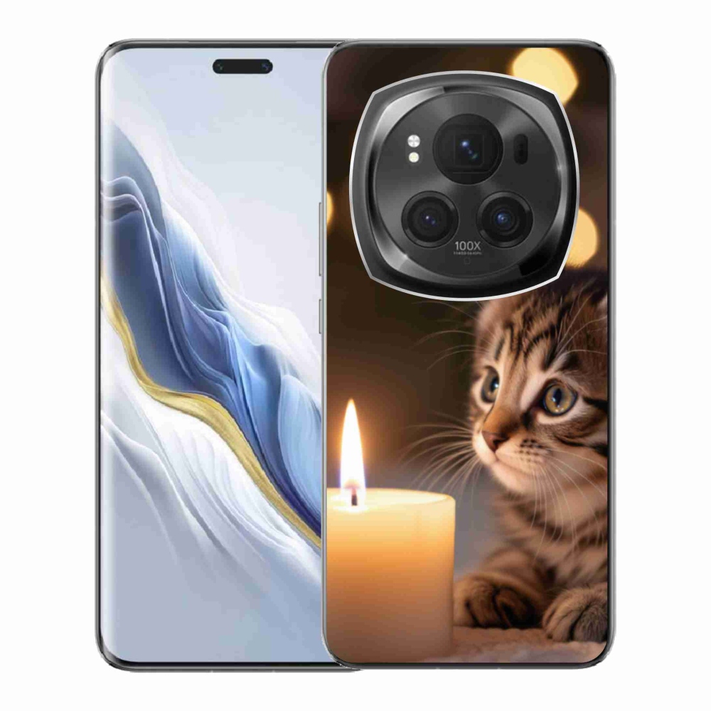 Gél borítás mmCase a Honor Magic 6 Pro 5G számára - cica és gyertya