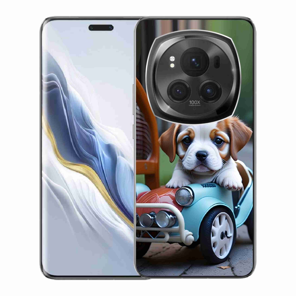 mmCase gél tok az Honor Magic 6 Pro 5G-hez – kiskutya retro autóban