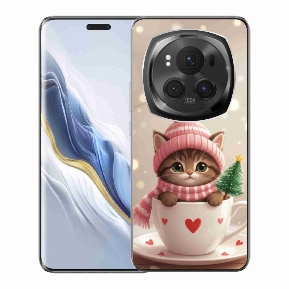 mmCase gél tok az Honor Magic 6 Pro 5G-hez – karácsonyi cica csészében