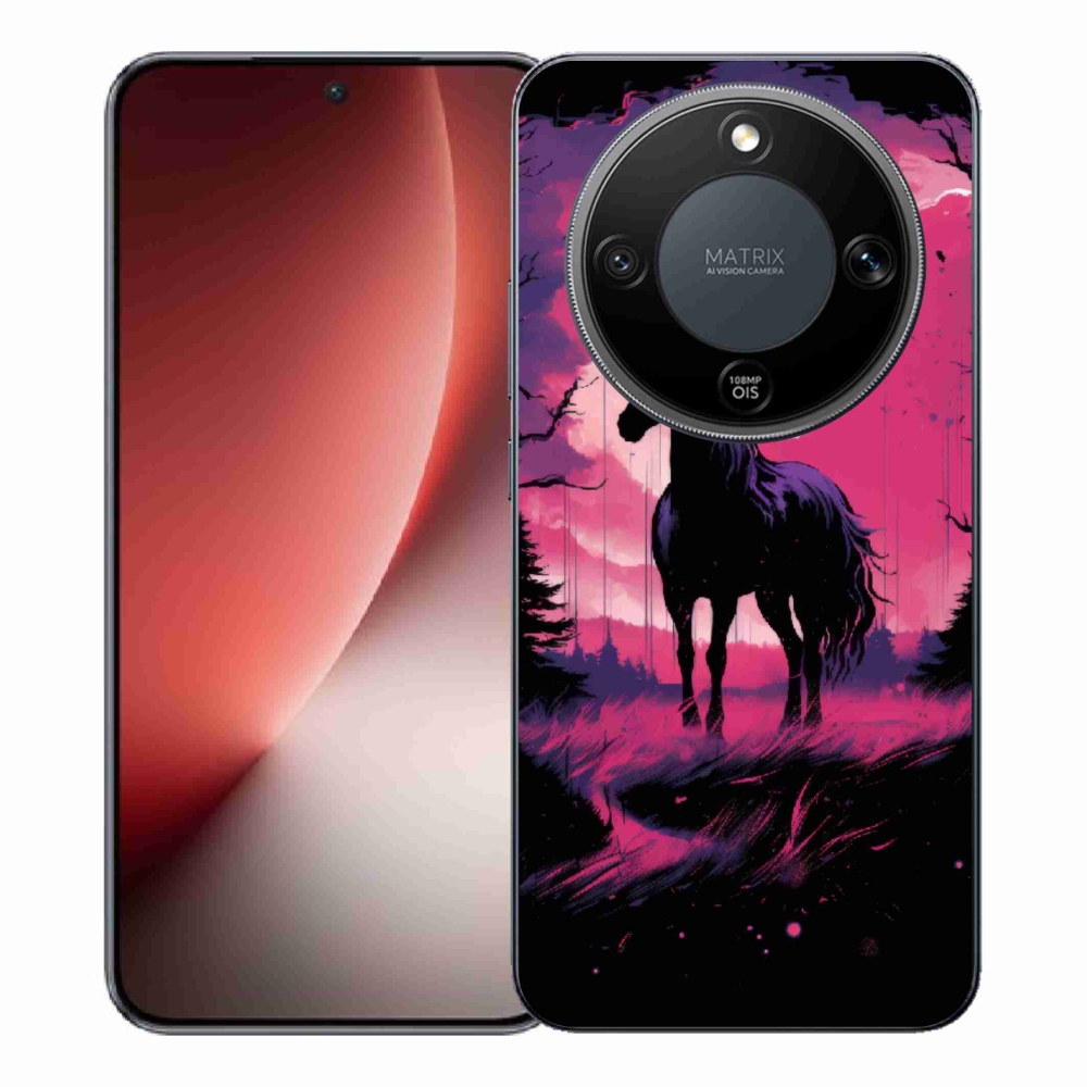 Zselés borítás mmCase a Honor Magic 8 Lite 5G számára - fekete rajzfilm ló 1