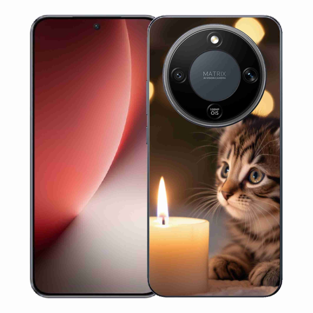 Zselés borítás mmCase a Honor Magic 8 Lite 5G számára - cica és gyertya