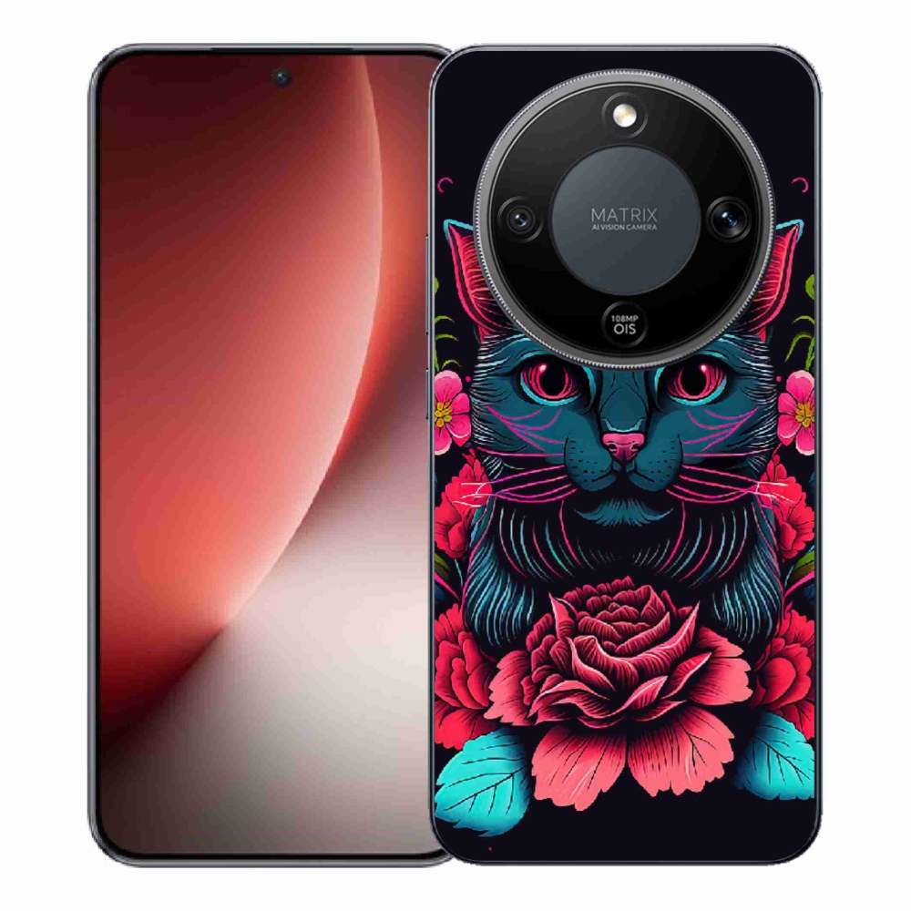 Gél borítás mmCase a Honor Magic 8 Lite 5G számára - virágok és macska