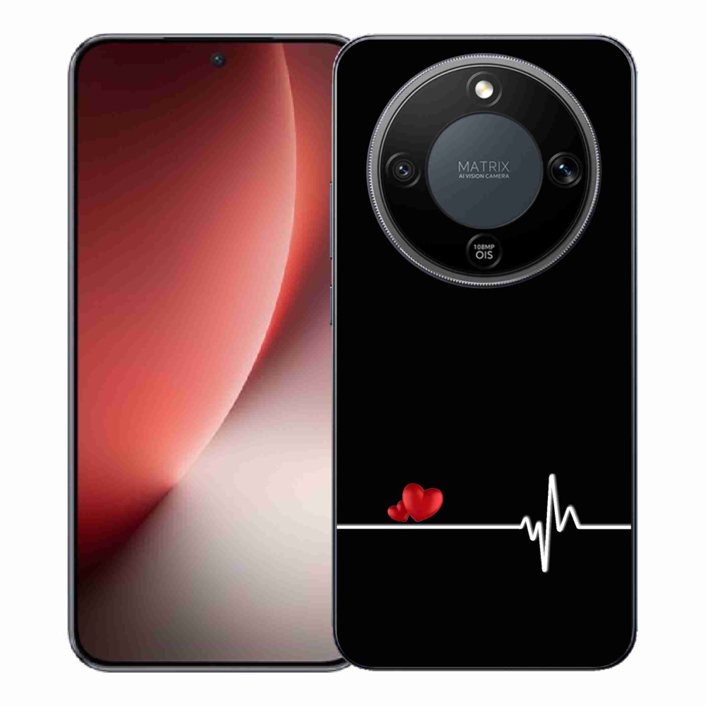 Gél borító mmCase a Honor Magic 8 Lite 5G készülékhez - szív és szívverés fekete háttérrel