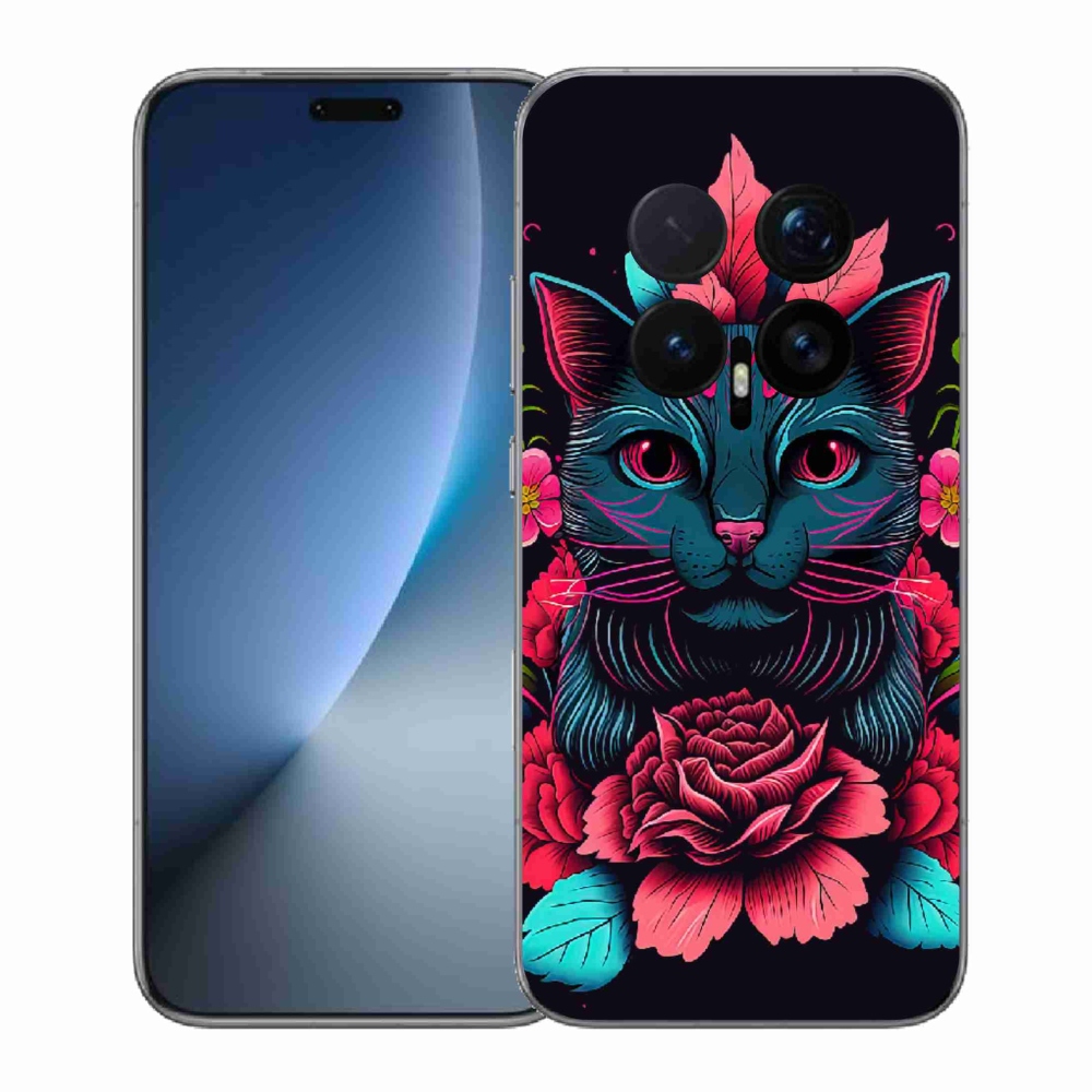 Gél borító mmCase a Honor Magic 8 Pro-hoz - virágok és macska