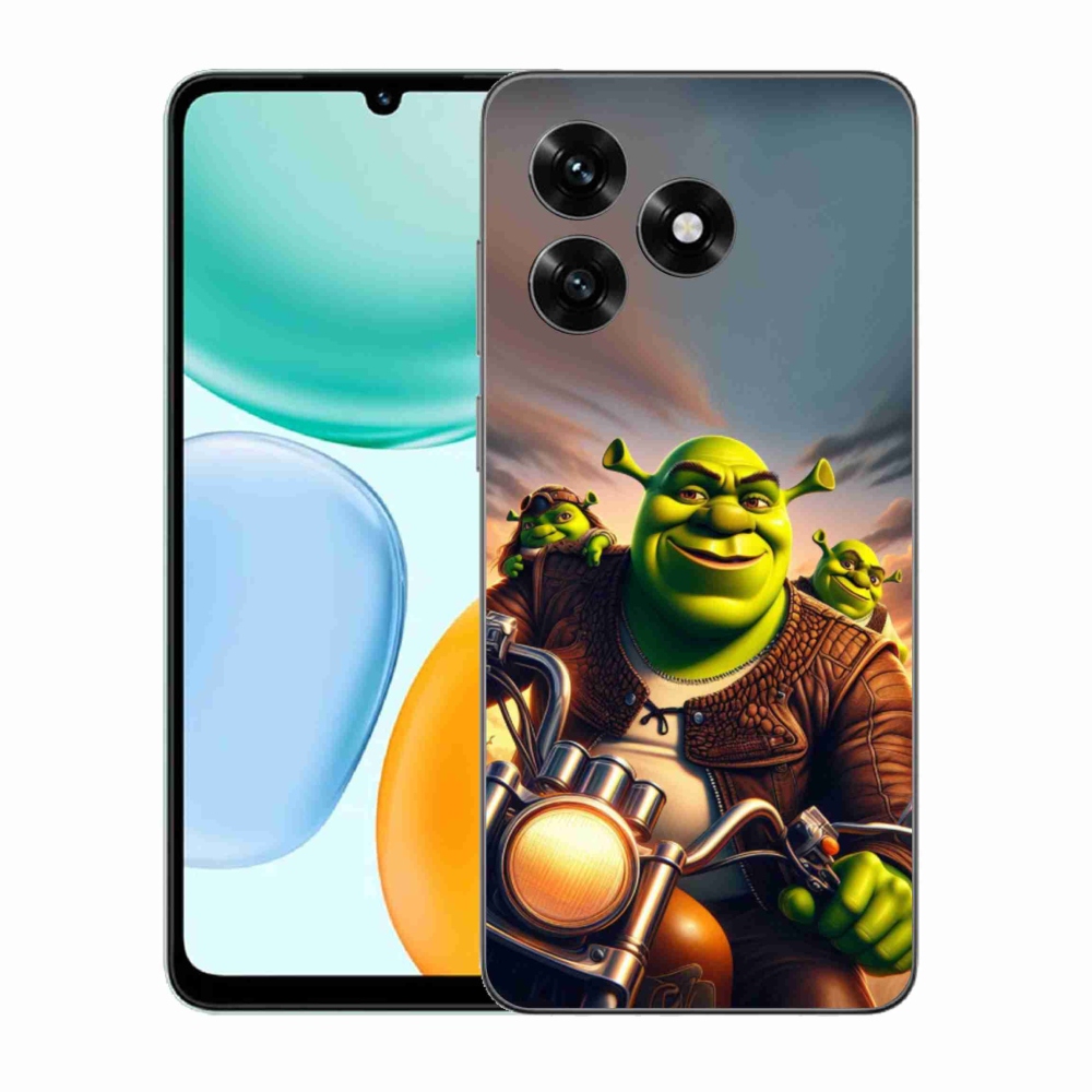 Zselés borítás mmCase a Honor X5c Plus számára - Shrek egy motorkerékpáron