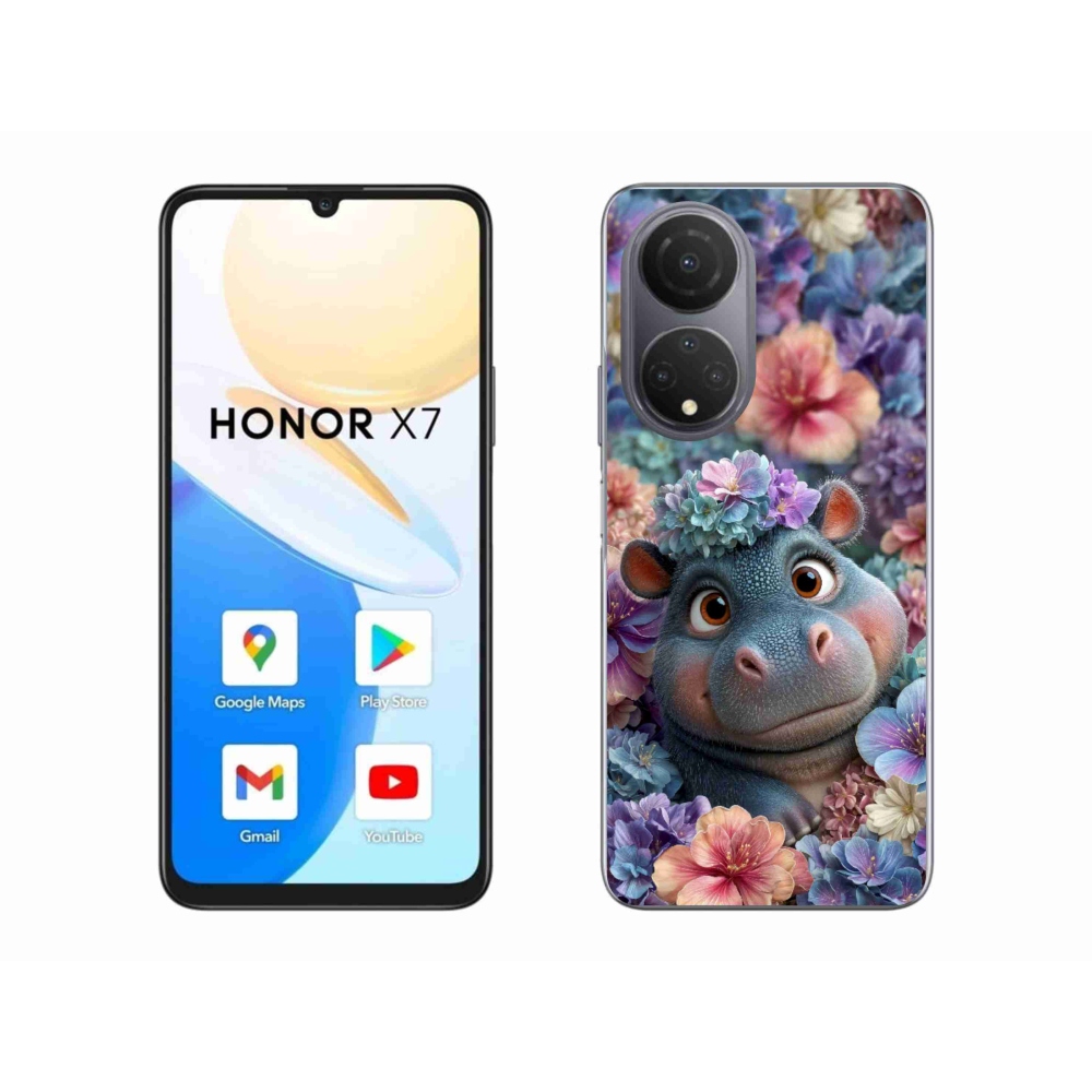 Zselés borító mmCase a Honor X7-hez - víziló virágokban