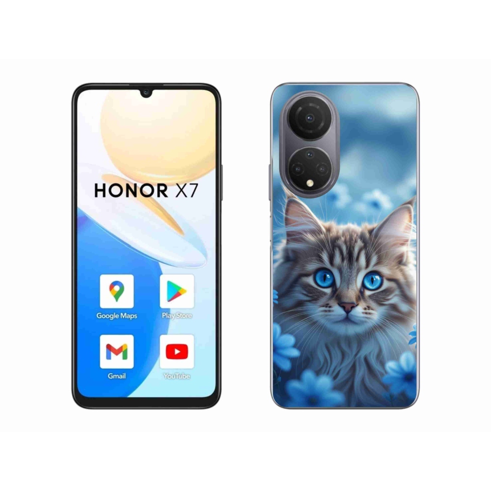 Zselés borítás mmCase a Honor X7 készülékhez - kék virágos cica