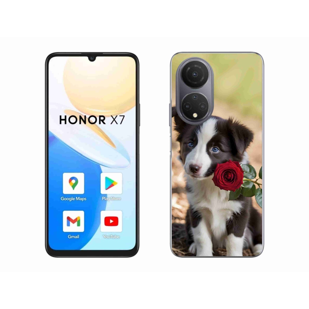 Gél borító mmCase a Honor X7-hez - aranyos border collie rózsával