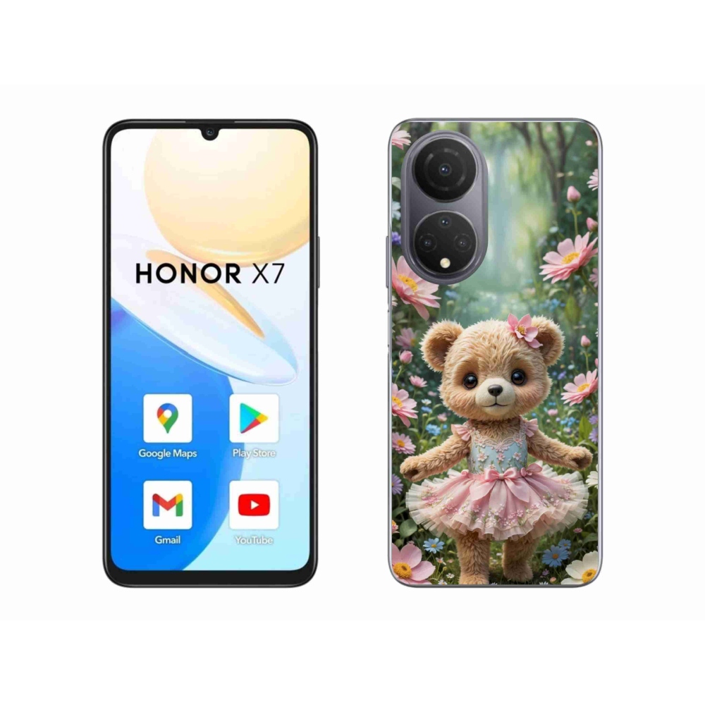 Gél borítás mmCase a Honor X7-hez - aranyos mackó virágokkal