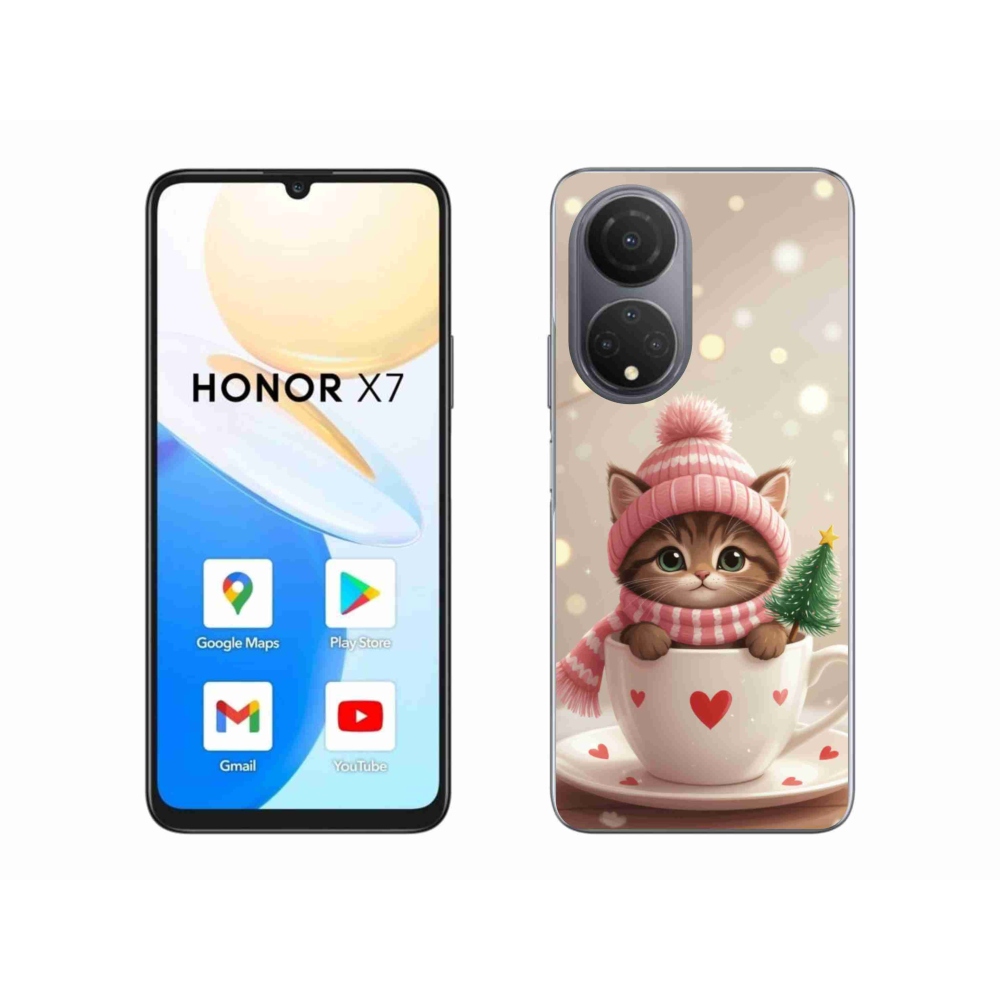 Gél borítás mmCase a Honor X7-hez - Karácsonyi cica egy csészében