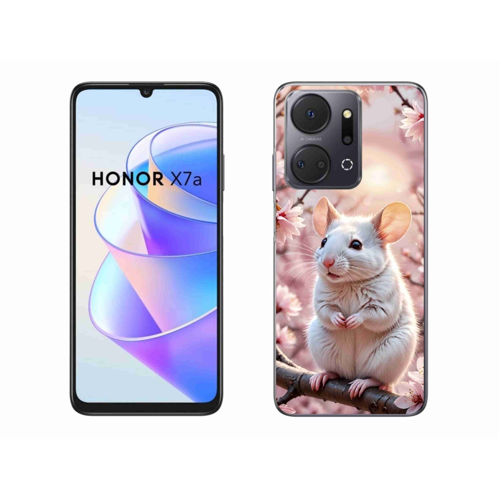 Zselés borítás mmCase a Honor X7a számára - fehér egér az ágon