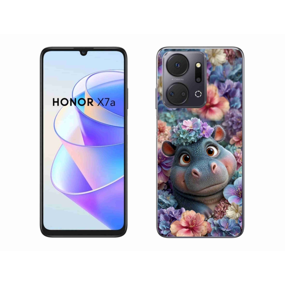 Zselés borító mmCase a Honor X7a készülékhez - víziló virágokban