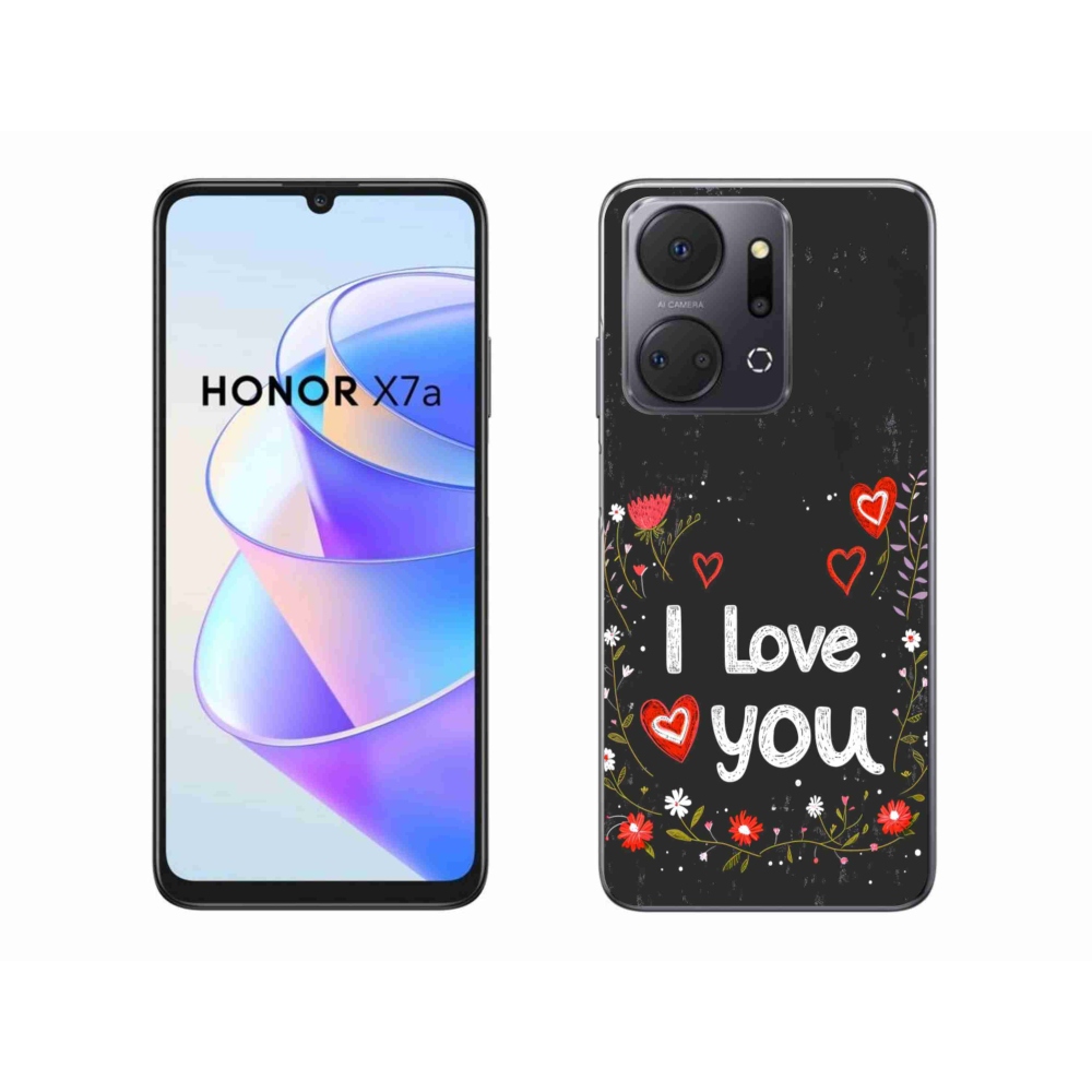 Gél borító mmCase a Honor X7a számára - Szeretlek fekete háttérrel