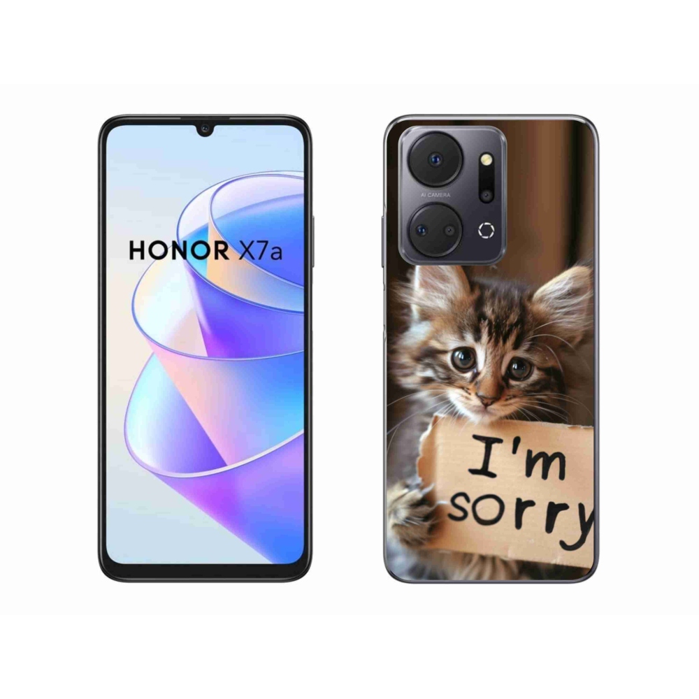 Zselés borítás mmCase a Honor X7a számára - macska bocsánatkérése