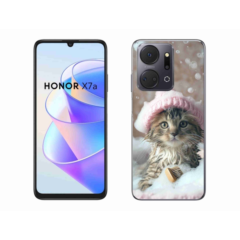 Zselés borítás mmCase a Honor X7a számára - cica és fürdés