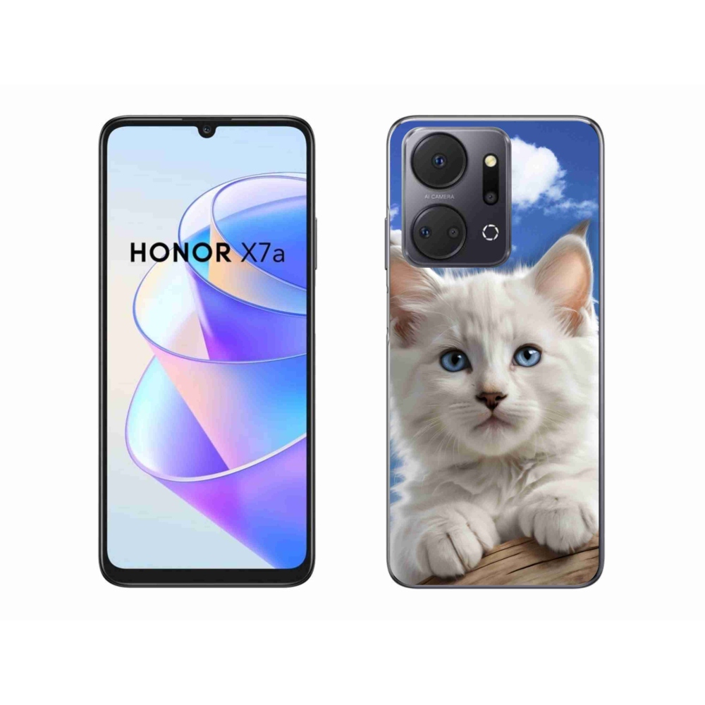 Zselés borítás mmCase a Honor X7a számára - cica és felhők